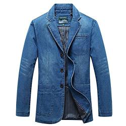 BLACKHEI Herren Jeans-Blazer Baumwolle Vintage Jacken Größe M-4XL Blau Mantel Jeansjacke, hellblau, XL von BLACKHEI