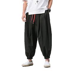 Sommer-Haremshose für Herren, chinesischer Stil, lässig, lockere Baumwolle, Leinen, japanischer Kimono, Jogginghose, Schwarz , 58 von BLACKHEI