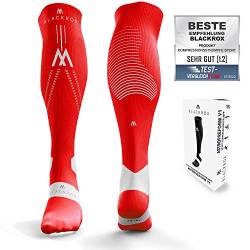 BLACKROX Kompressionsstrümpfe Sport Astropreform Kompressionssocken Vergleichssieger Sportkompressionsstrumpf Laufstrümpfe Fussball Damen Herren Lang Compressions Socks (Rot, L-XL) von BLACKROX