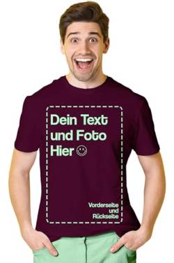 BLAK TEE Herren T-Shirt Bedrucken Lassen — T-Shirt Herren personalisiert mit Namen und Foto Geschenk mit eigenem Bild — Rückenprint Burgund XXL von BLAK TEE