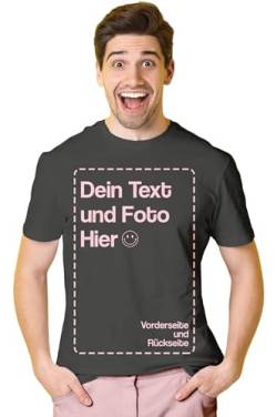 BLAK TEE Herren T-Shirt Bedrucken Lassen — T-Shirt Herren personalisiert mit Namen und Foto Geschenk mit eigenem Bild — Rückenprint Graphit 3XL von BLAK TEE