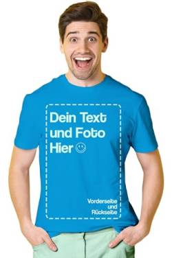 BLAK TEE Herren T-Shirt Bedrucken Lassen — T-Shirt Herren personalisiert mit Namen und Foto Geschenk mit eigenem Bild — Tshirt Rückenprint Azur L von BLAK TEE