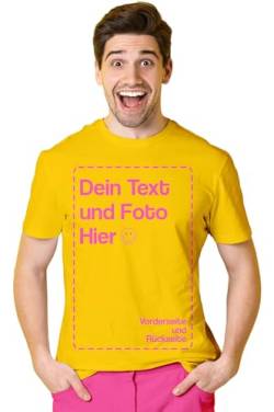 BLAK TEE Herren T-Shirt Bedrucken Lassen — T-Shirt Herren personalisiert mit Namen und Foto Geschenk mit eigenem Bild — Tshirt Rückenprint Gelb 3XL von BLAK TEE
