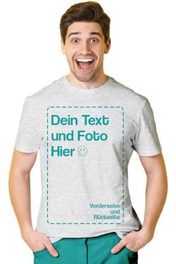 BLAK TEE Herren T-Shirt Bedrucken Lassen — T-Shirt Herren personalisiert mit Namen und Foto Geschenk mit eigenem Bild — Tshirt Rückenprint Grau 3XL von BLAK TEE