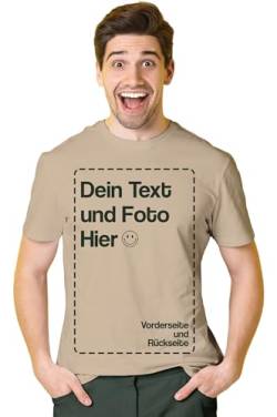 BLAK TEE Herren T-Shirt Bedrucken Lassen — T-Shirt Herren personalisiert mit Namen und Foto Geschenk mit eigenem Bild — Tshirt Rückenprint Khaki XL von BLAK TEE