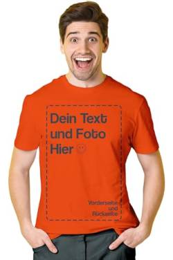 BLAK TEE Herren T-Shirt Bedrucken Lassen — T-Shirt Herren personalisiert mit Namen und Foto Geschenk mit eigenem Bild — Tshirt Rückenprint Orange 3XL von BLAK TEE