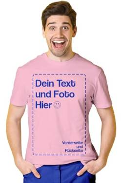 BLAK TEE Herren T-Shirt Bedrucken Lassen — T-Shirt Herren personalisiert mit Namen und Foto Geschenk mit eigenem Bild — Tshirt Rückenprint Rosa L von BLAK TEE