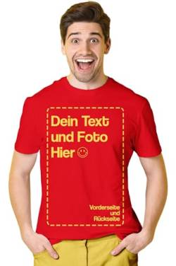 BLAK TEE Herren T-Shirt Bedrucken Lassen — T-Shirt Herren personalisiert mit Namen und Foto Geschenk mit eigenem Bild — Tshirt Rückenprint Rot L von BLAK TEE