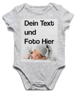 BLAK TEE Personalisierbare Selbst Gestalten mit Foto und Text Wunschmotiv Baby Body Jungen und Mädchen Kurzarm 0-3 Monate Heidegrau von BLAK TEE