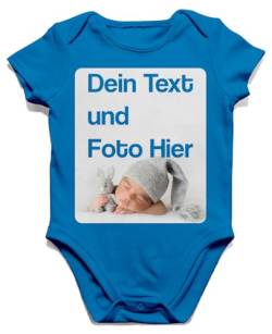 BLAK TEE Personalisierbare Selbst Gestalten mit Foto und Text Wunschmotiv Baby Body Jungen und Mädchen Kurzarm 3-6 Monate Blau surfen von BLAK TEE