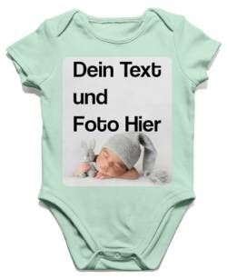 BLAK TEE Personalisierbare Selbst Gestalten mit Foto und Text Wunschmotiv Baby Body Jungen und Mädchen Kurzarm 3-6 Monate Minze von BLAK TEE