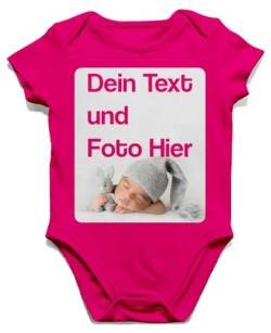 BLAK TEE Personalisierbare Selbst Gestalten mit Foto und Text Wunschmotiv Baby Body Jungen und Mädchen Kurzarm 6-12 Monate Fuchsie von BLAK TEE