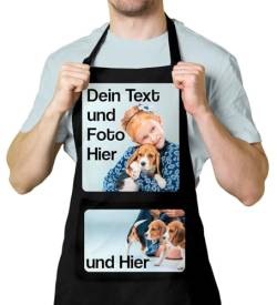 BLAK TEE — Schürze Personalisiert mit Ihrem Foto und Text Wunschmotiv — Kochschürze Selbst Gestalten — Personalisierte Geschenke für Männer und Damen — Verstellbarer Kragen und Vordertasche D.Schwarz von BLAK TEE