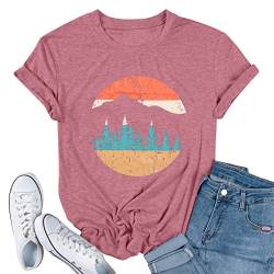 Abenteuer-T-Shirt für Damen, Bergwandern, Workout, lässig, Outdoor, athletisch, kurzärmelig, Pink, X-Groß von BLANCHES