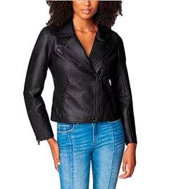 [BLANKNYC] Damen Clothing Semi Fitted Leather Motorcycle Jacket Luxury Kleidung halb taillierte Passform Vegane Leder Motorradjacke, Onyx, M EU von [BLANKNYC]