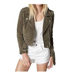 [BLANKNYC] Damen Luxury Clothing Cropped Suede Leather Motorcycle Jacket Luxuri se Kleidung bauchfreies Wildleder Motorrad Jacke, Herb, M EU von [BLANKNYC]