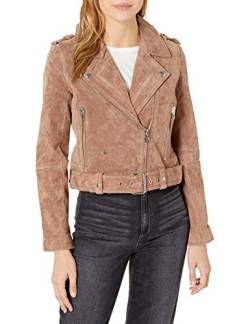 [BLANKNYC] Damen Luxury Clothing Cropped Suede Leather Motorcycle Jacket Luxuri se Kleidung bauchfreies Wildleder Motorrad Jacke, coffee bean, L EU von [BLANKNYC]