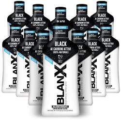 BlanX, Black Whitening Mundwasser, 12 Packungen à 500 ml, für Mundhygiene, Fleckenbildung und Aufhellung, mit natürlichen arktischen Flechten, Zink PCA und 100% natürliche Aktivkohle von BLANX