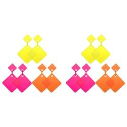 BLASHRD 6 Paar 80Er Neon-Ohrringe Retro-Ohrringe 80Er Quadratische Tropfen-Ohrringe für Damen Mädchen Cosplay Party-Accessoire von BLASHRD