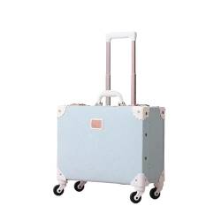 BLBTEDUAMDE Reisekoffer auf Rädern Set Retro 18 Zoll Trolley Gepäcktasche Damen Handgepäck Handtasche Reisetasche (Color : Blue, Size : 18 inch) von BLBTEDUAMDE
