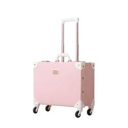 BLBTEDUAMDE Reisekoffer auf Rädern Set Retro 18 Zoll Trolley Gepäcktasche Damen Handgepäck Handtasche Reisetasche (Color : Pink, Size : 18 inch) von BLBTEDUAMDE