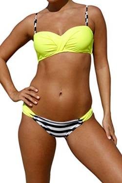 BLENCOT Beach Bikini Frau Low Waist Bikini Frau Hellblau Bikini Frau Badeanzug Sexy Frau Bikini Design Geknotet Hot Hellblau Bikini Frau Bandeau Bikini 2 Stück Frau XXL Gelbe Streifen von BLENCOT