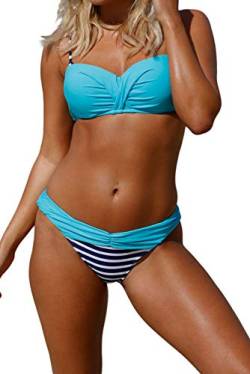 BLENCOT Bikinis Frauen Knotted Design Bikini Beach Push Up Badeanzug Frauen Bikini Brasilianische Frauen Beachwear für Frauen Hellblau Bikini Frauen Badeanzug Weibliche Brasilianische XL Blau von BLENCOT