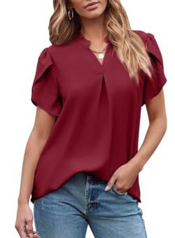 BLENCOT Blusen Damen Lässig Oberteil Damen Casual Blusenshirt Top Damen Blusentops Tshirt Damen Lang Bluse Elegant Tshirt Damen Blusen Modern Shirt，Burgunderrot，L von BLENCOT