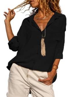 BLENCOT Damen Bluse Casual V-Ausschnitt Button Down Seide Shirts Farbblock Langarm Bluse Tunika Tops von BLENCOT