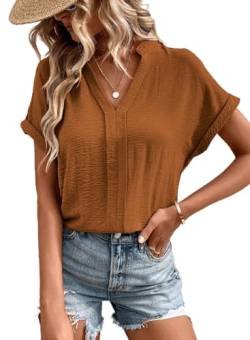 BLENCOT Damen Bluse Chiffon Tunika Hemdbluse Elegant Kurzarm Tops Oberteile T-Shirt von BLENCOT