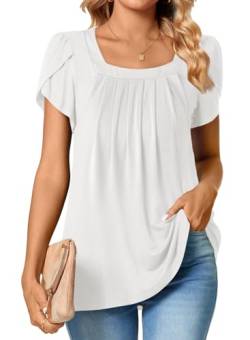 BLENCOT Damen Bluse Elegant Baumwolle Shirts Kurzarm Tunika Top Oberteile Quadratisch Kragen T-Shirt von BLENCOT