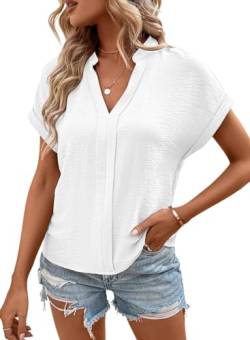 BLENCOT Damen Bluse Elegant Kurzarm V-Ausschnitt Hemd Casual Business Einfarbig Oberteile Tops von BLENCOT