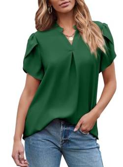 BLENCOT Damen Bluse Elegant Long Bluse Damen Sommer Elegant Bluse Tunika Damen Blusenshirt Lässig Blusen Damen Kurzarm Longbluse Elegant Blusen Damen，Schwärzlich Grün，XXL von BLENCOT