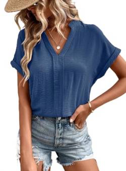 BLENCOT Damen Bluse Kurzarm Casual Sommer Oberteile V-Ausschnitt Shirts Bluse Tops von BLENCOT