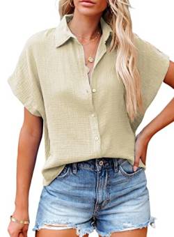 BLENCOT Damen Bluse Kurzarm Casual Sommer Shirts Oberteile Baumwolle Button Down Bluse Tops von BLENCOT