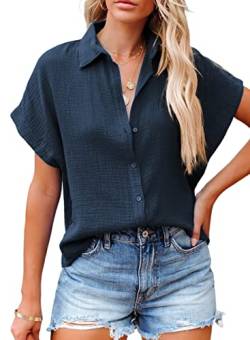 BLENCOT Damen Bluse Kurzarm Casual Sommer Shirts Oberteile Baumwolle Button Down Bluse Tops von BLENCOT