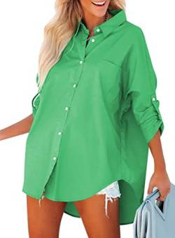 BLENCOT Damen Bluse Langarm Basic Hemd Bluse Casual Button Shirt Einfarbig Oversize Tunika Blusen Top von BLENCOT