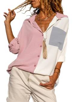 BLENCOT Damen Musselin Bluse Langarmshirt Sommer Mode 2024 Tunika Blusehemd Oberteile mit Knopf von BLENCOT
