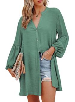 BLENCOT Damen Musselin Bluse Sommer Longbluse Cover Up Bikini Kleidbluse Oberteile Langarm Shirts von BLENCOT