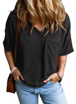 BLENCOT Damen Oversize T Shirt mit V-Ausschnitt Kurzärmeliges Casual Lockere Basic Sommer Tee Shirts Bluse von BLENCOT