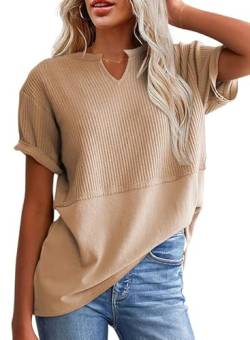BLENCOT Damen Oversize T Shirt mit V-Ausschnitt Kurzarm Casual Lockere Basic Sommer Tee Shirts Bluse von BLENCOT