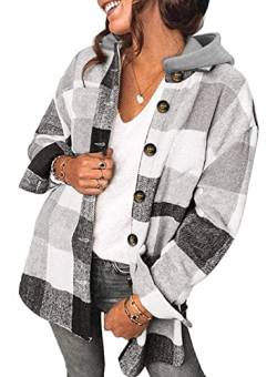 BLENCOT Damen Plaid Shacket Casual Jacke Hoodies Langarm Button Down Flanell Shirts von BLENCOT