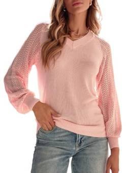 BLENCOT Damen Pullover Casual V-Ausschnitt Langarm Shirts Einfarbige Pullover Strick Pullover Tops von BLENCOT