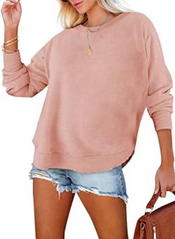 BLENCOT Damen Sweatshirt Casual Pullover Damen Langarmshirts Einfarbige Rundhalsausschnitt Tunika Tops von BLENCOT