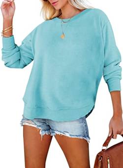 BLENCOT Damen Sweatshirt Casual Pullover Damen Langarmshirts Einfarbige Rundhalsausschnitt Tunika Tops von BLENCOT