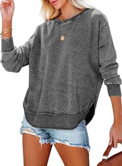 BLENCOT Damen Sweatshirt Casual Pullover Damen Langarmshirts Einfarbige Rundhalsausschnitt Tunika Tops von BLENCOT