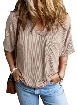 BLENCOT Damen T-Shirt Oversize Kurzarm V-Ausschnitt Oberteile Bluse Damen Sommer Casual Lose Basic Shirt Tops von BLENCOT