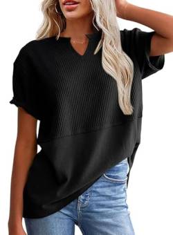BLENCOT Damen T-Shirts Casual V-Ausschnitt Waffelstrick Tops Kurzarm Shirts lockere Blusen von BLENCOT