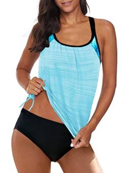 BLENCOT Damen Tankini Bauchweg Zweiteilig Badeanzug Zweiteiliger Tankini Set mit Slip A-104 M von BLENCOT