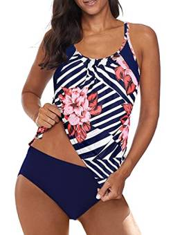 BLENCOT Damen Tankini Bauchweg Zweiteilig Badeanzug Zweiteiliger Tankini Set mit Slip A-105 M von BLENCOT